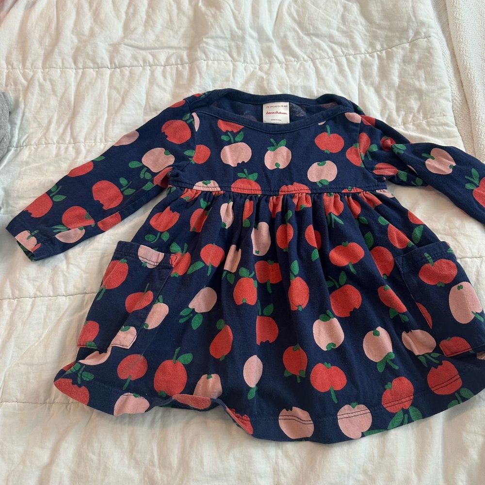 Hanna Andersson Navy Dress with Apple Print 12-18 months